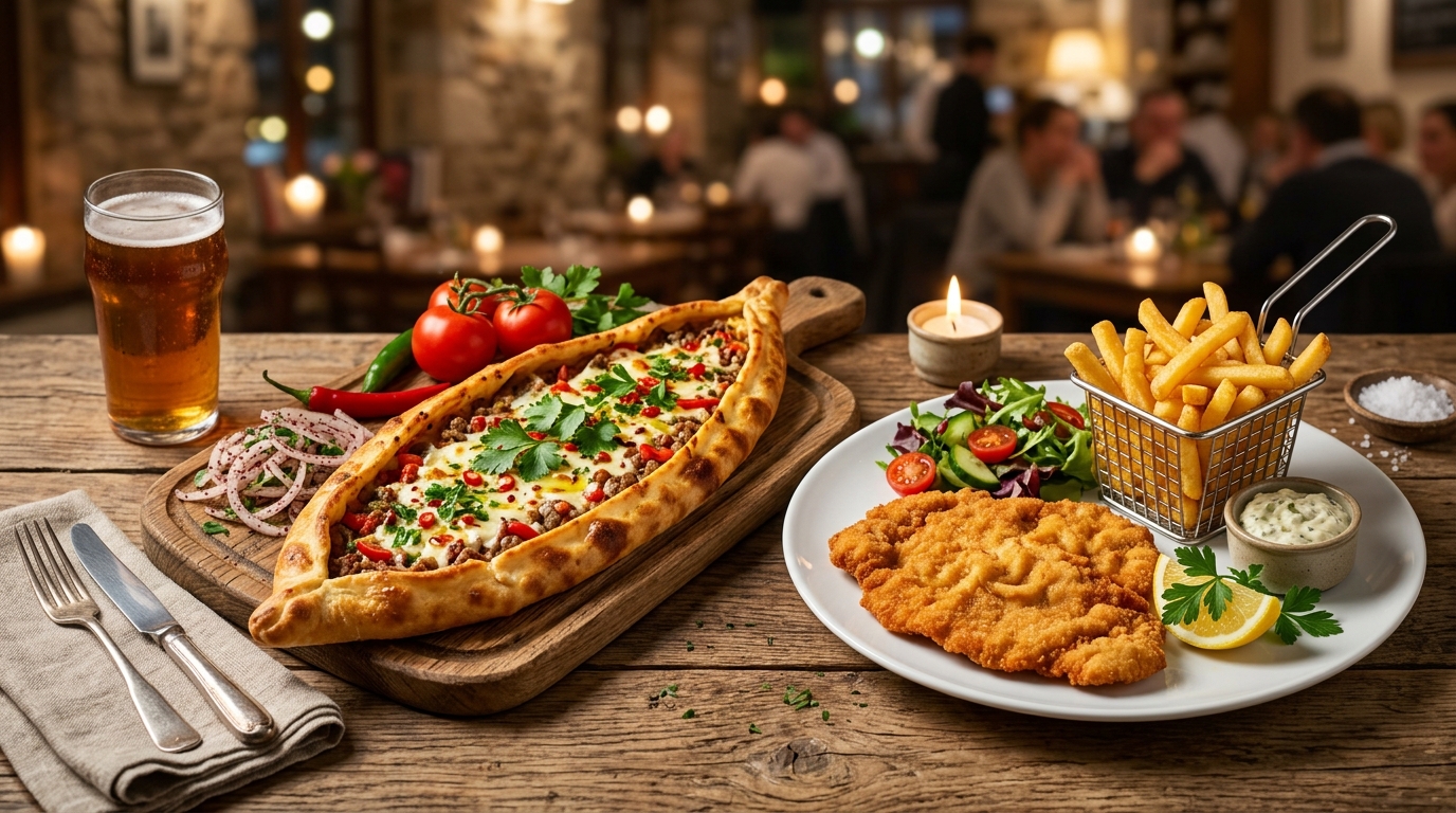 Schnitzel und traditionelle türkische Pide City Kitchen Wuppertal